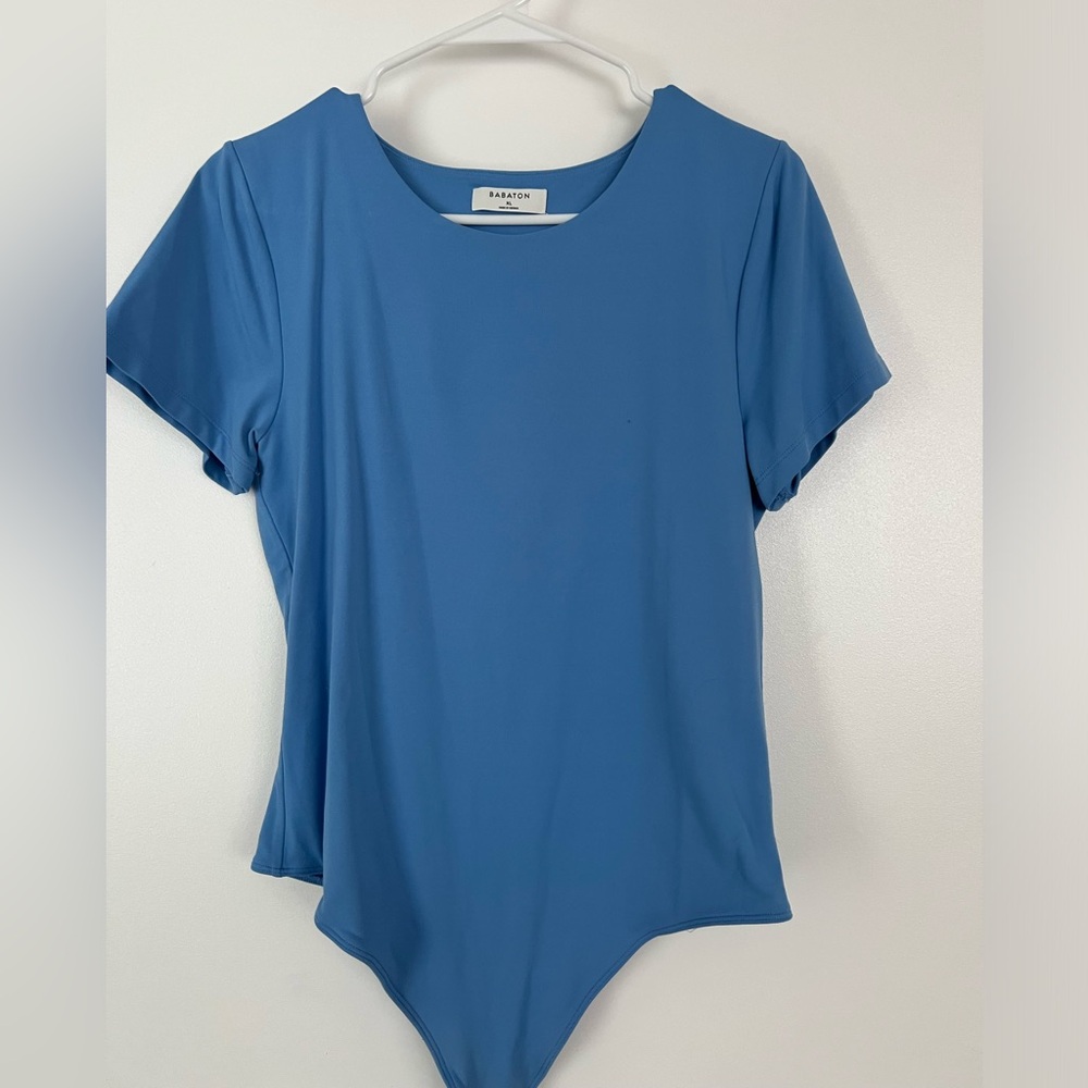 Babaton Blue Fitted Crewneck Bodysuit T-Shirt